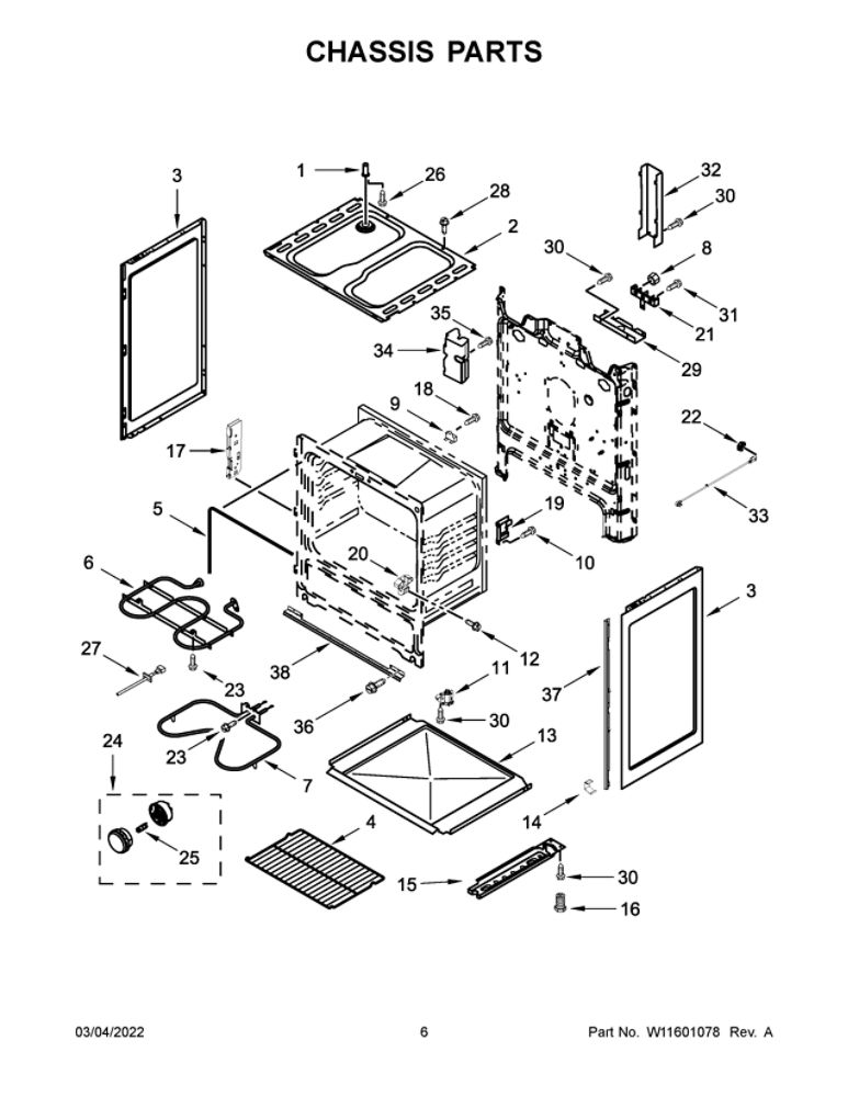 Chassis Parts Diagram and Parts List for YACR4303MFS8  Amana Range