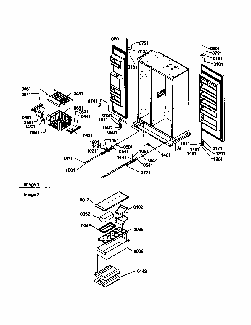 Hinges, Fz Baskets And Accessories Diagram and Parts List for S148DA01-P1305602W  Amana Refrigerator