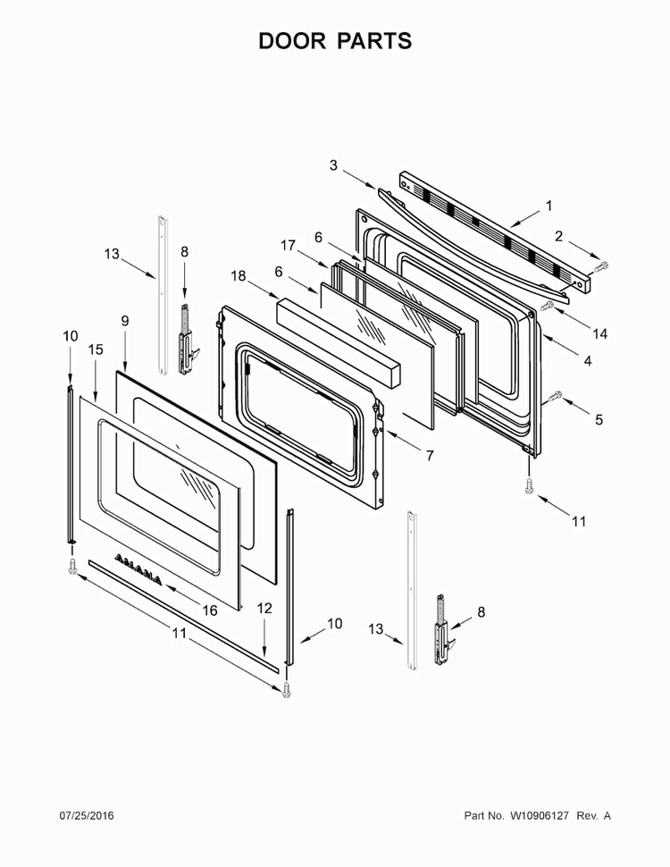 Door Parts Diagram and Parts List for AER6603SFB0  Amana Range