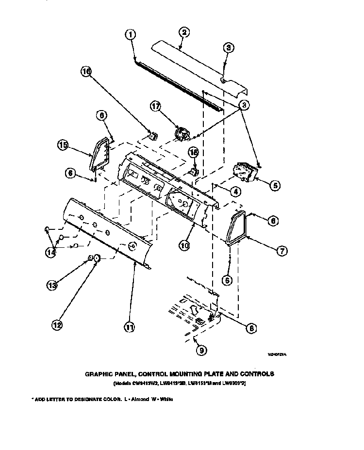 Graphic Panel, Control Mounting Plate And Controls Diagram and Parts List for CW8202W2-PCW8202W2A  Crosley Washer