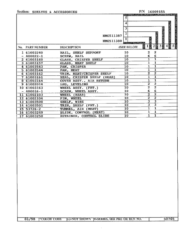 Shelves And Accessories Page 2 Diagram and Parts List for HMG511387  Admiral Refrigerator