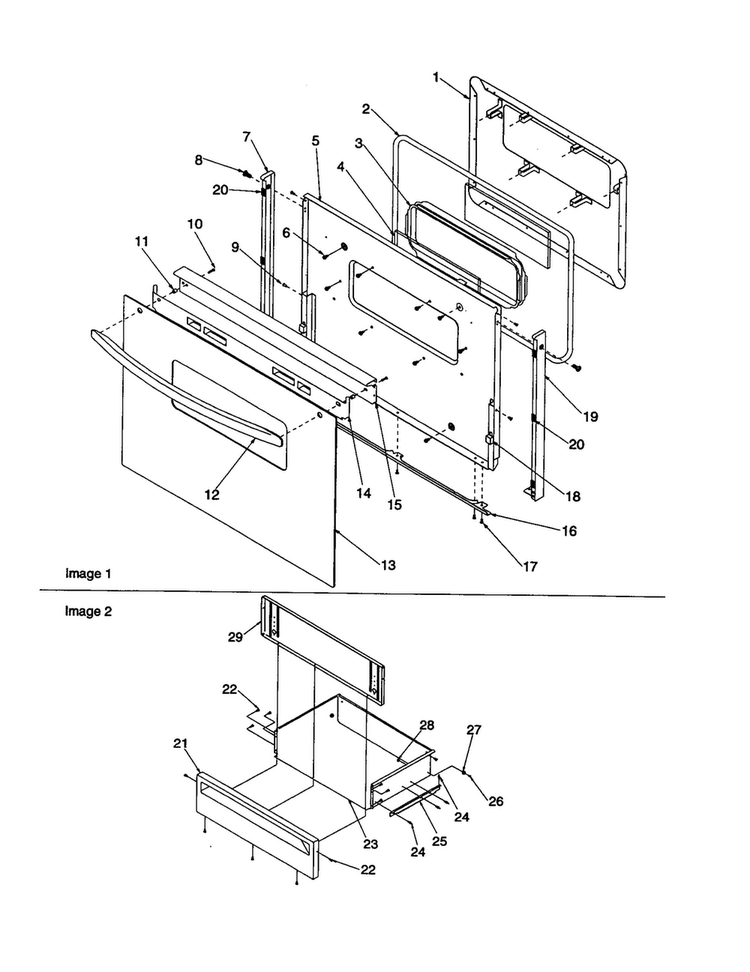 Oven Door And Storage Diagram and Parts List for ART612EE-P1143813NE  Amana Range