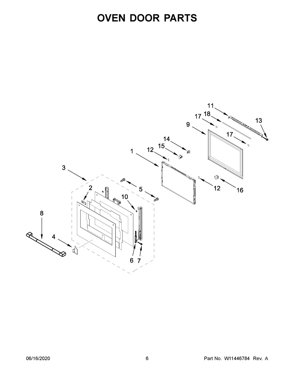 Oven Door Parts Diagram and Parts List for JMW2430IL03  Maytag Range