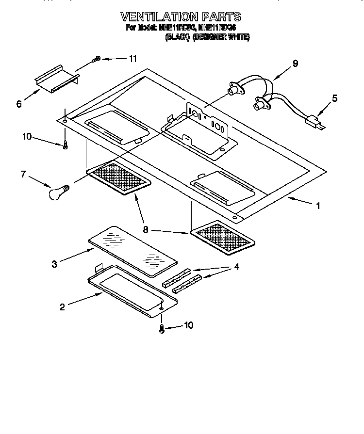 Ventilation Diagram and Parts List for MHE11RDQ6  Maytag Microwave