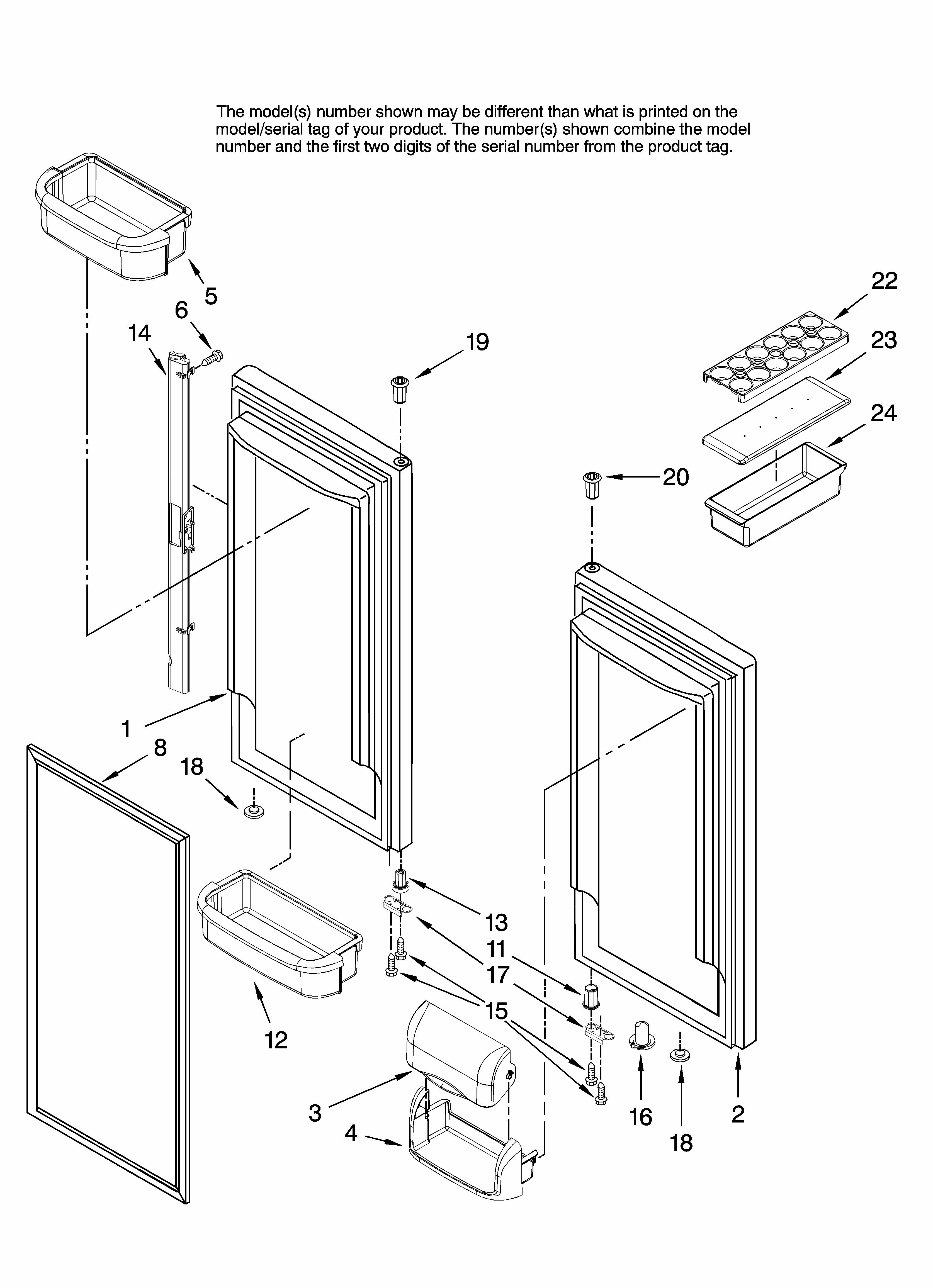 Refrigerator Door Parts Diagram and Parts List for RY495111  Maytag Refrigerator