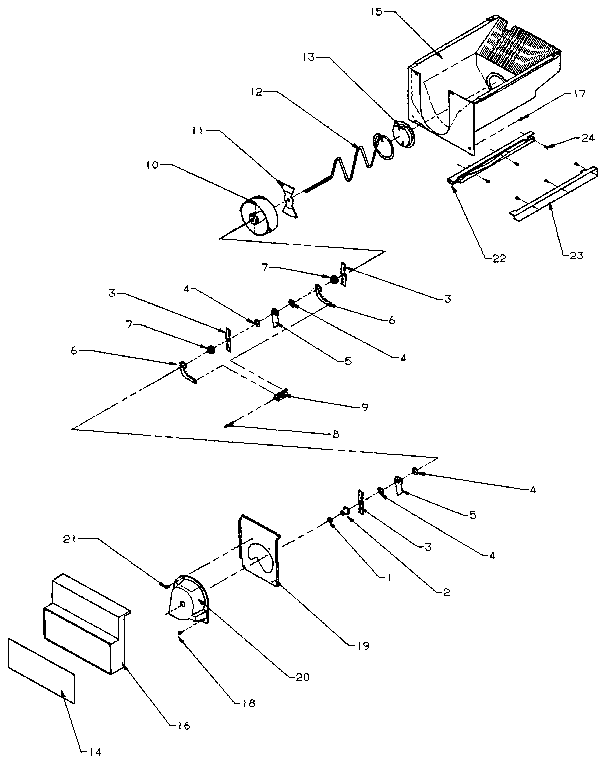 Crushed Ice Bucket Diagram and Parts List for SSD25NB-P1162409W  Amana Refrigerator
