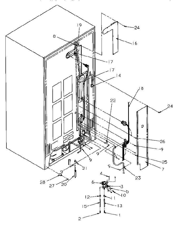 Cabinet Back Diagram and Parts List for SRDE27S3W-P1190601WW  Amana Refrigerator