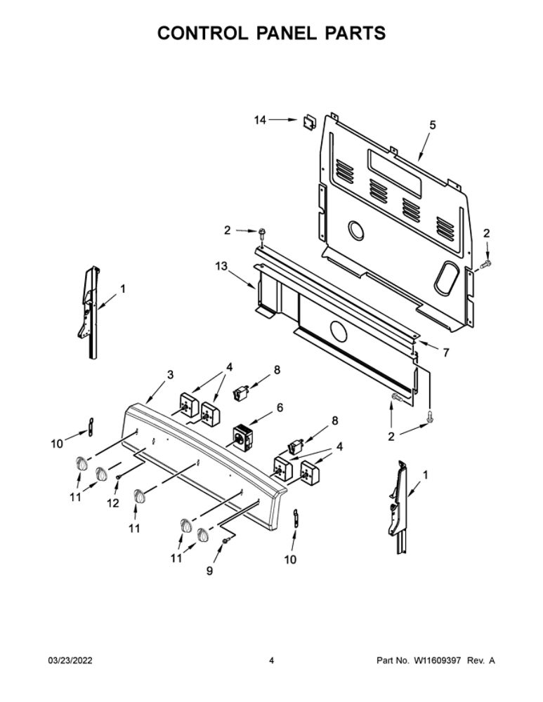 Control Panel Parts Diagram and Parts List for 4KMER7600AW3  Maytag Range