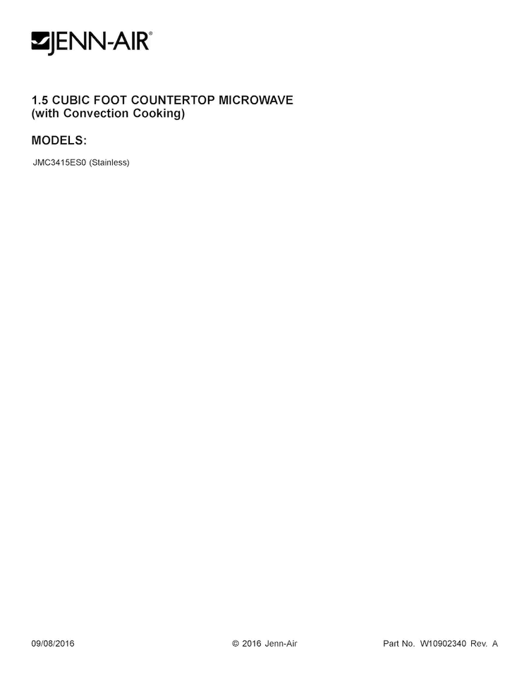 Cover Sheet Diagram and Parts List for JMC3415ES0  Jenn-Air Microwave