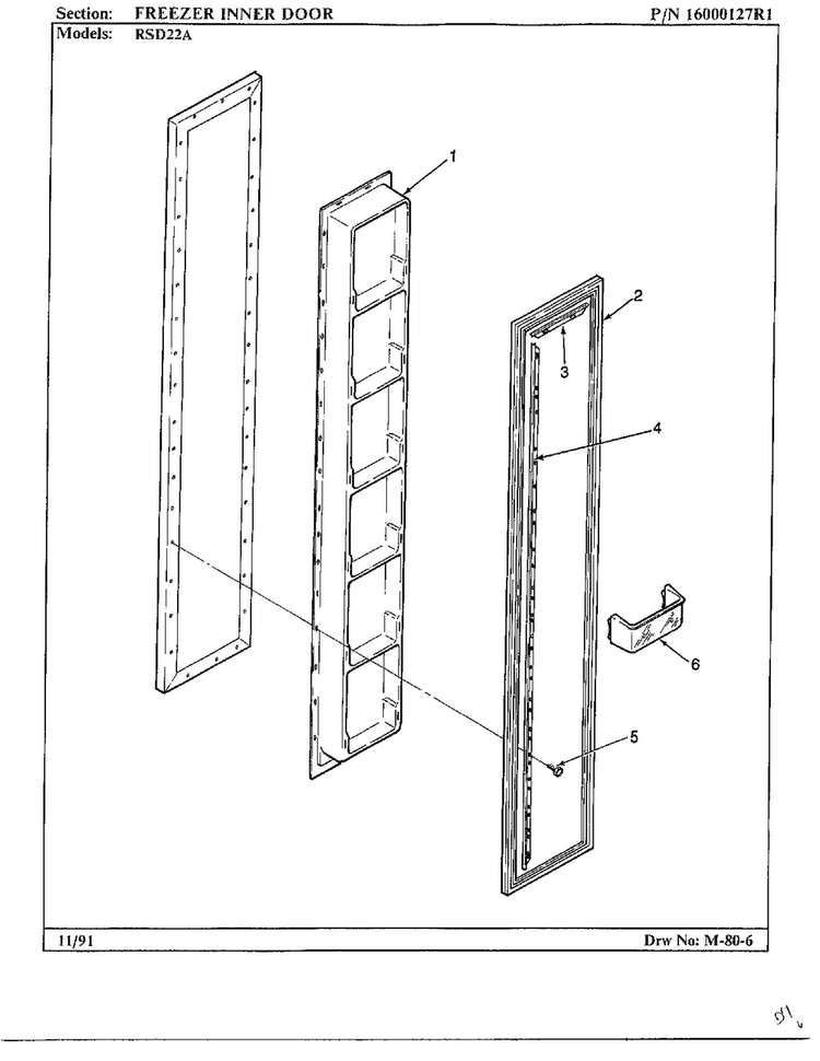 Freezer Inner Door Diagram and Parts List for 22714  Maytag Refrigerator