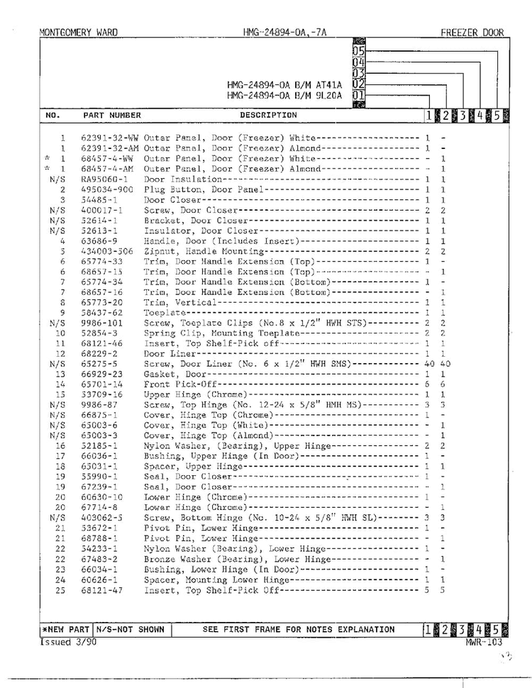 Freezer Door Page 2 Diagram and Parts List for 24894A-OA  Admiral Refrigerator