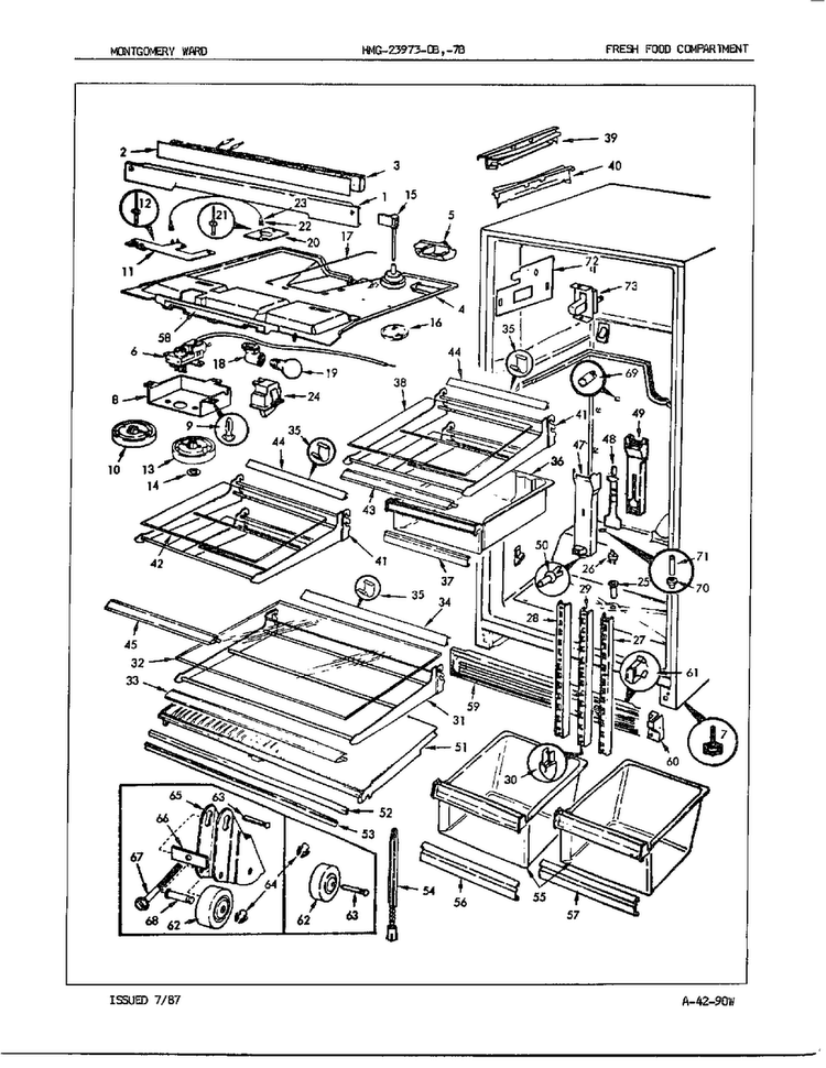 Fresh Food Compartment Diagram and Parts List for 23973A  Admiral Refrigerator