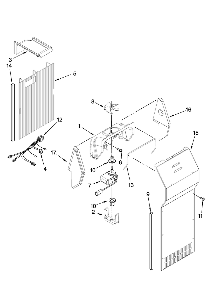 Air Flow Parts Diagram and Parts List for MSD2254VEQ00  Maytag Refrigerator