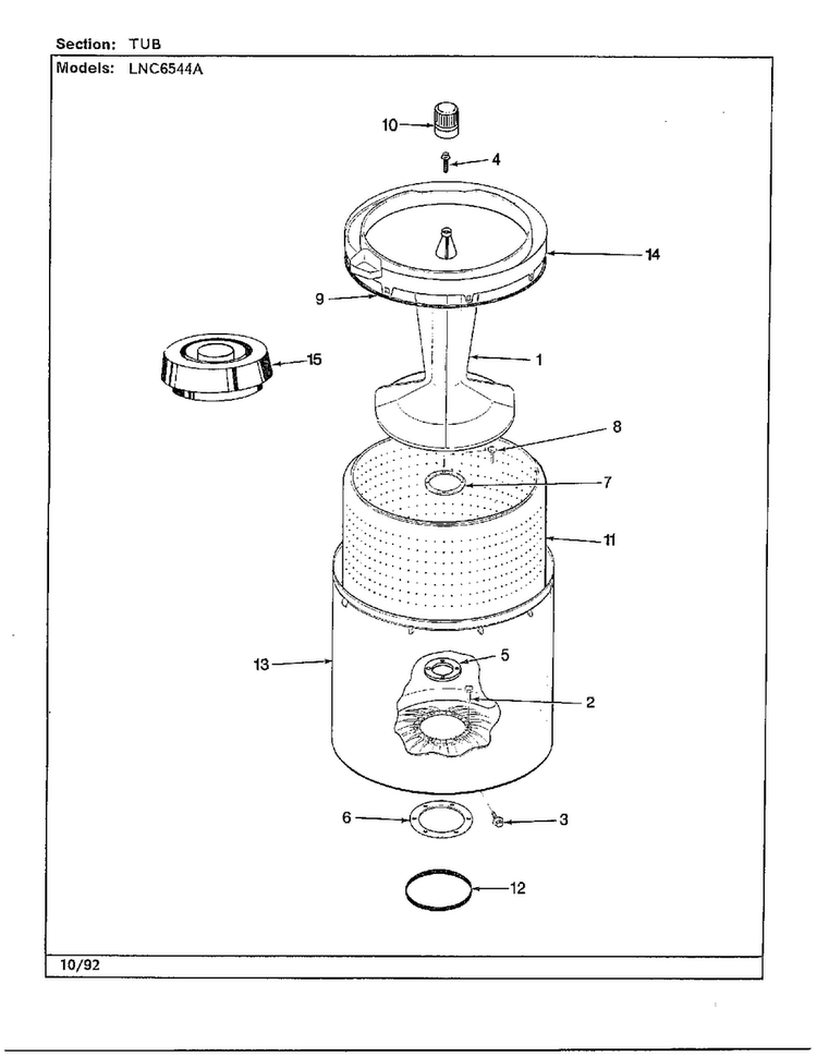 Tub Parts Diagram and Parts List for 6544A  Norge Washer