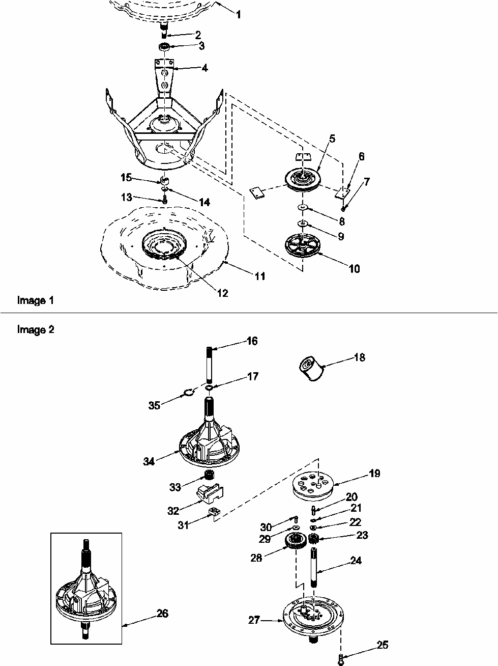 Bearings, Brake & Pulley & Transmission Diagram and Parts List for LWC80AW-PLWC80AW  Amana Washer