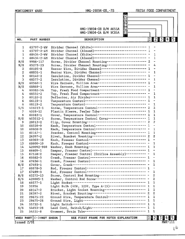 Fresh Food Compartment Page 2 Diagram and Parts List for 19894A  Admiral Refrigerator