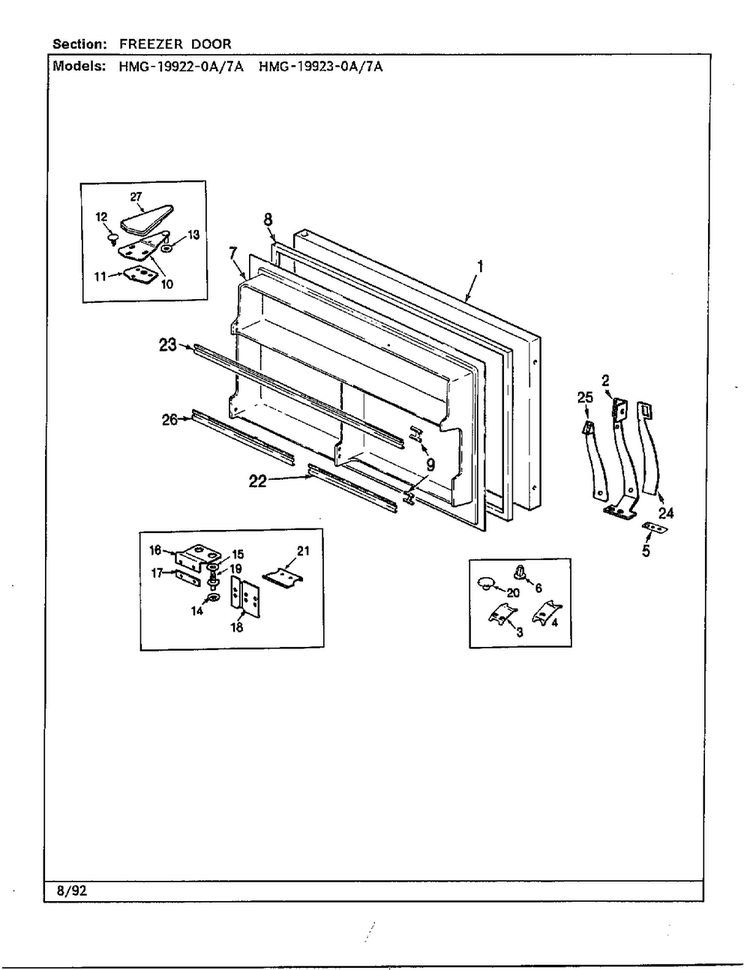 Freezer Door Diagram and Parts List for 19922-7A  Admiral Refrigerator