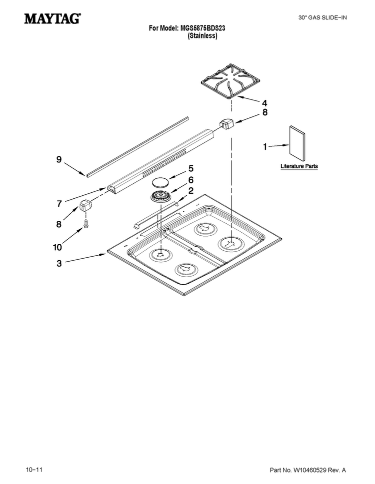 Cooktop Parts Diagram and Parts List for MGS5875BDS23  Maytag Range
