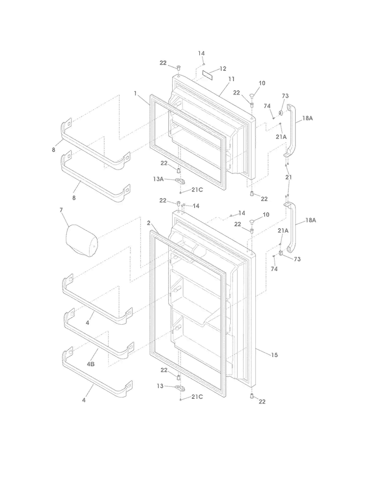 Doors Diagram and Parts List for CRT182NB7  Crosley Refrigerator