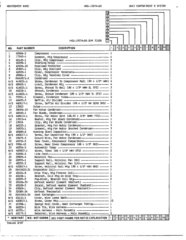 Unit Compartment And System Page 2 Diagram and Parts List for 19274A  Admiral Refrigerator