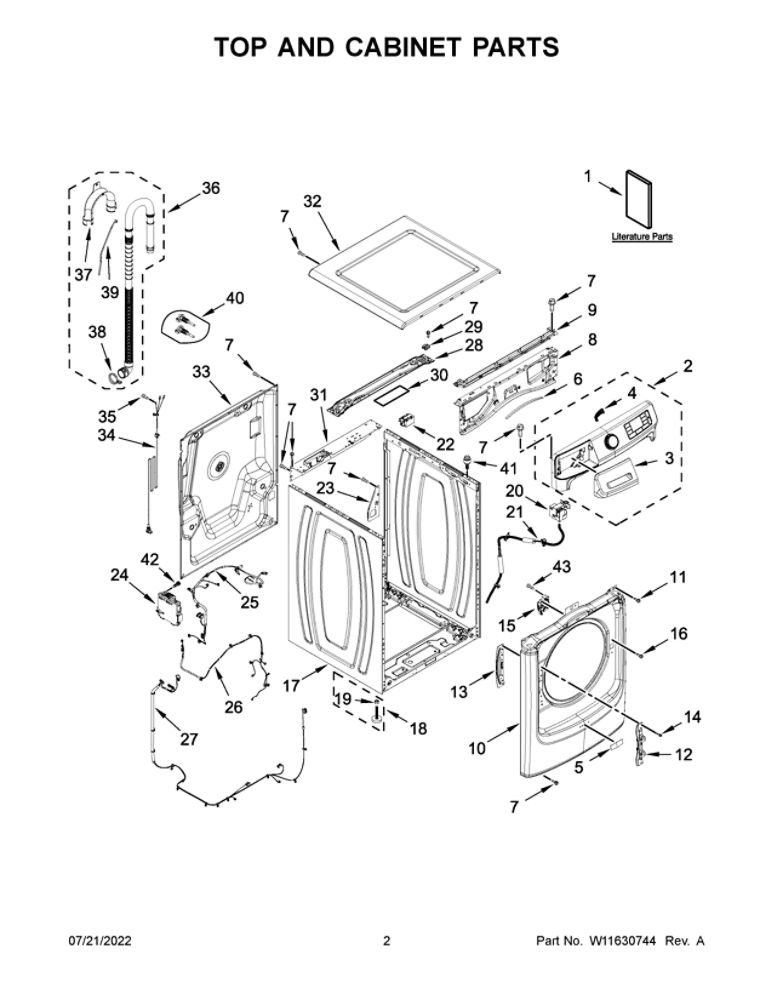 Top And Cabinet Parts Diagram and Parts List for MHW6630MBK0  Maytag Washer