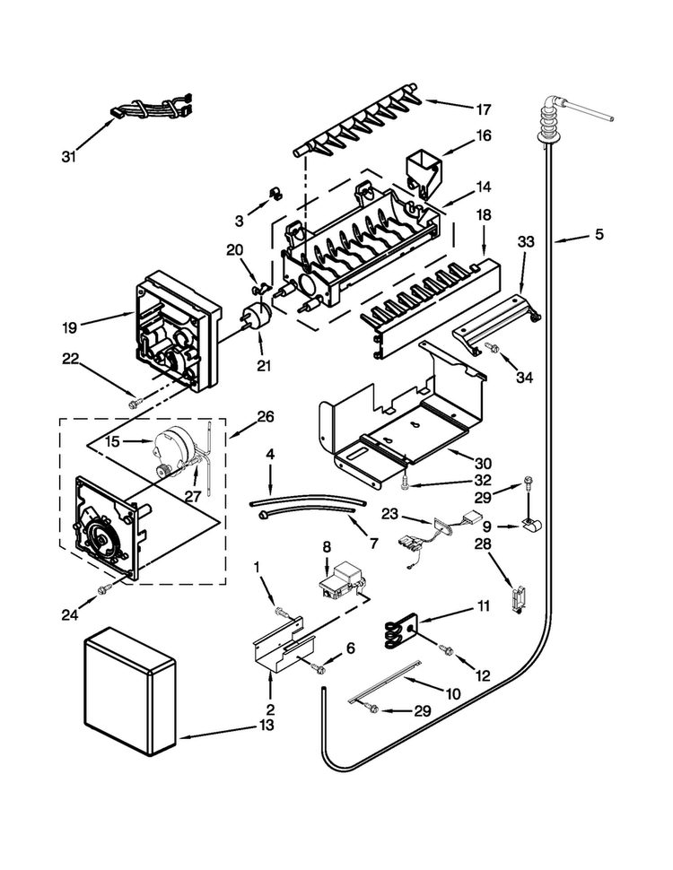 Icemaker Parts Diagram and Parts List for JS42PPDUDB15  Jenn-Air Refrigerator