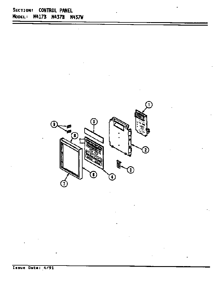 Control Panel Diagram and Parts List for M437B  Jenn-Air Microwave