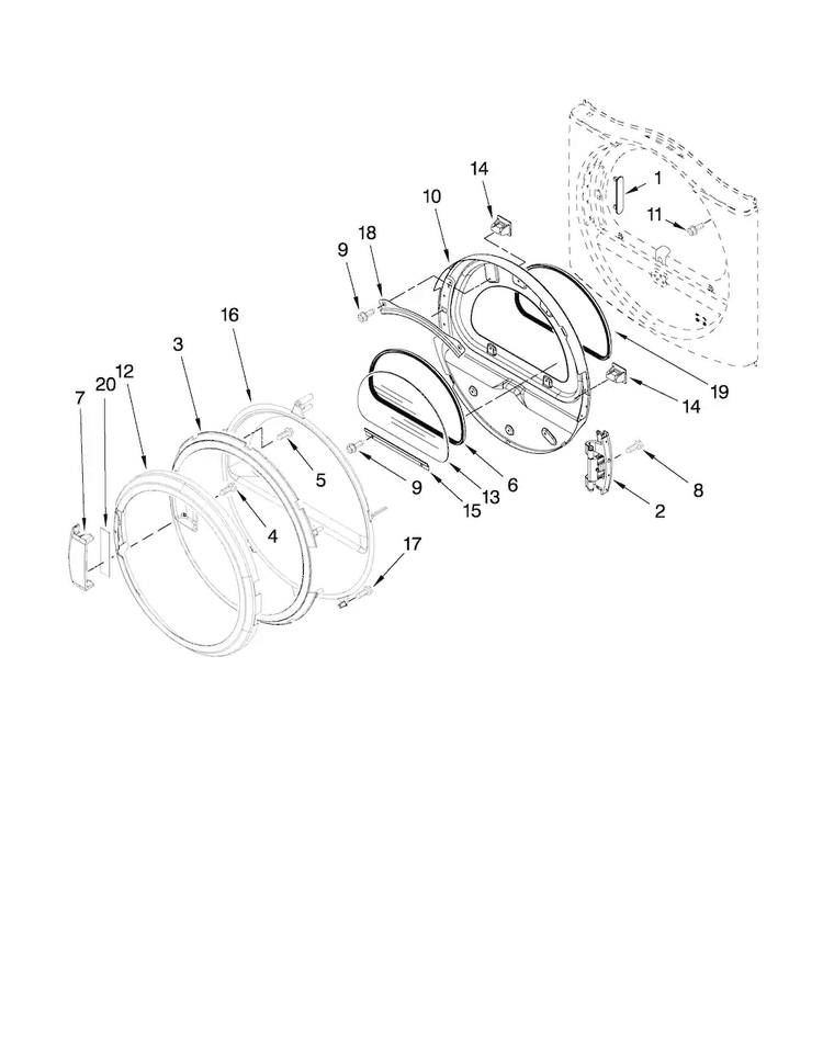 Door Parts Diagram and Parts List for MGDZ600WR0  Maytag Dryer