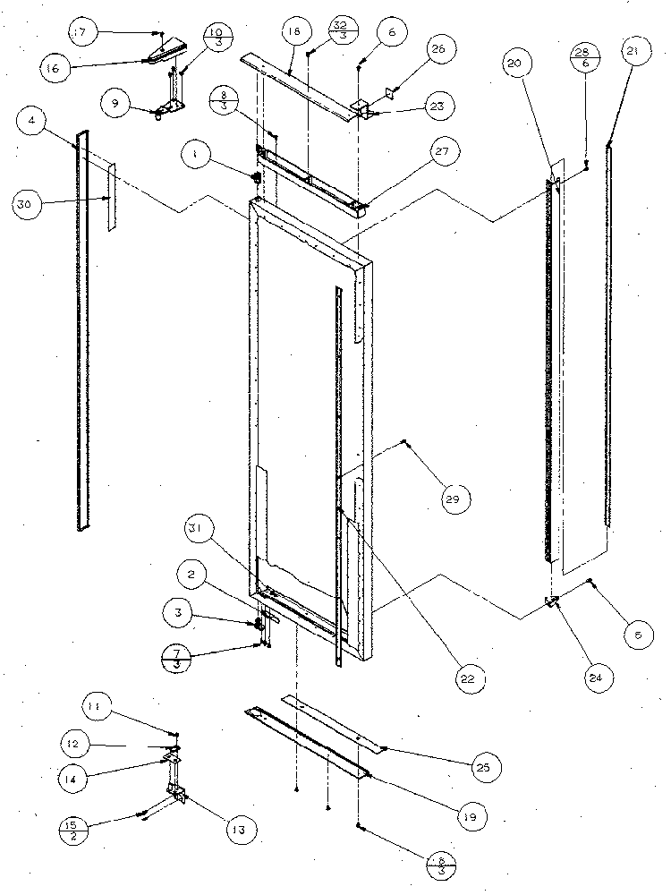 Refrigerator Door, Hinge, And Trim Diagram and Parts List for SX120J-P7870122W  Amana Refrigerator