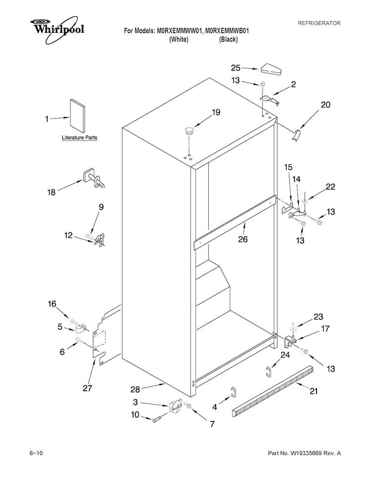 Cabinet Parts Diagram and Parts List for M0RXEMMWW01  Maytag Refrigerator
