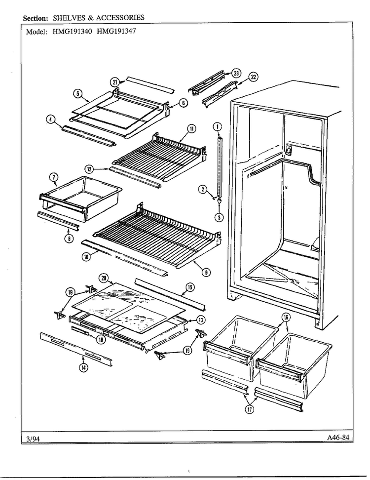 Shelves And Accessories Diagram and Parts List for 191347  Admiral Refrigerator