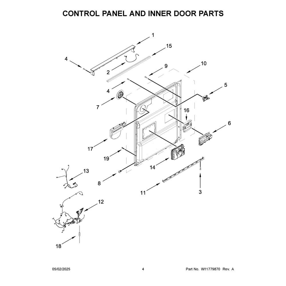 Control Panel And Inner Door Parts Diagram and Parts List for MDB4949SKB4  Maytag Dishwasher