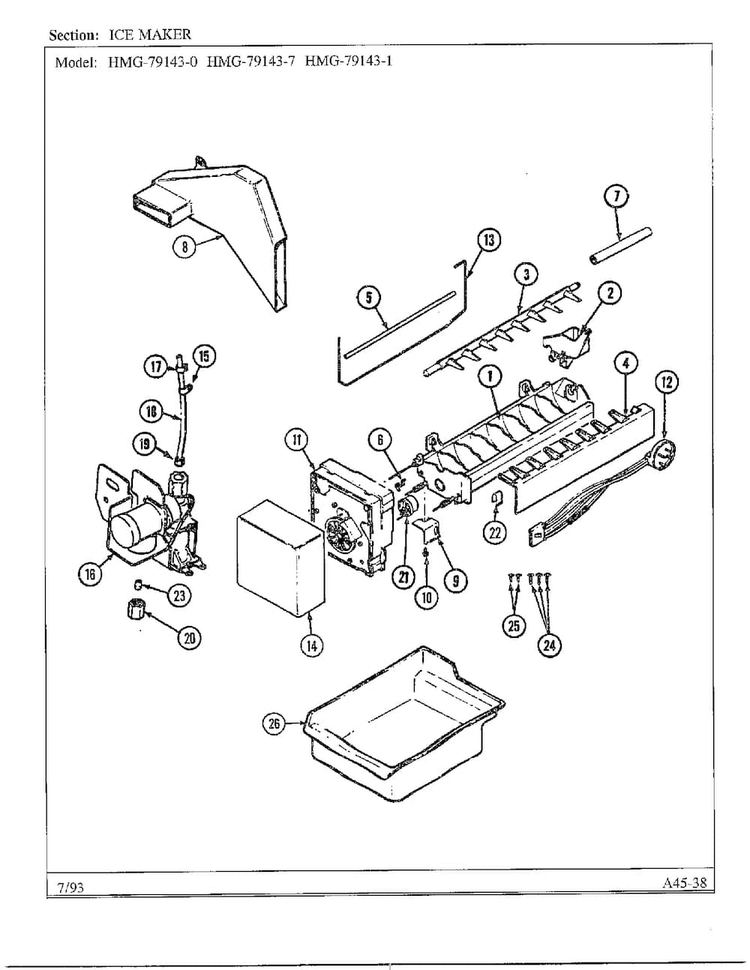 Ice Maker Diagram and Parts List for 79143-0A  Admiral Refrigerator