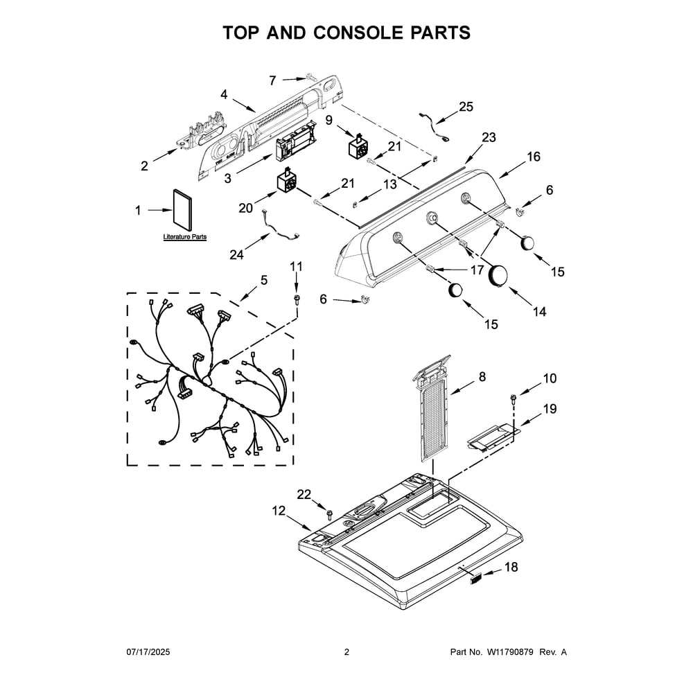 Top And Console Parts Diagram and Parts List for YMED4205SW0  Maytag Dryer