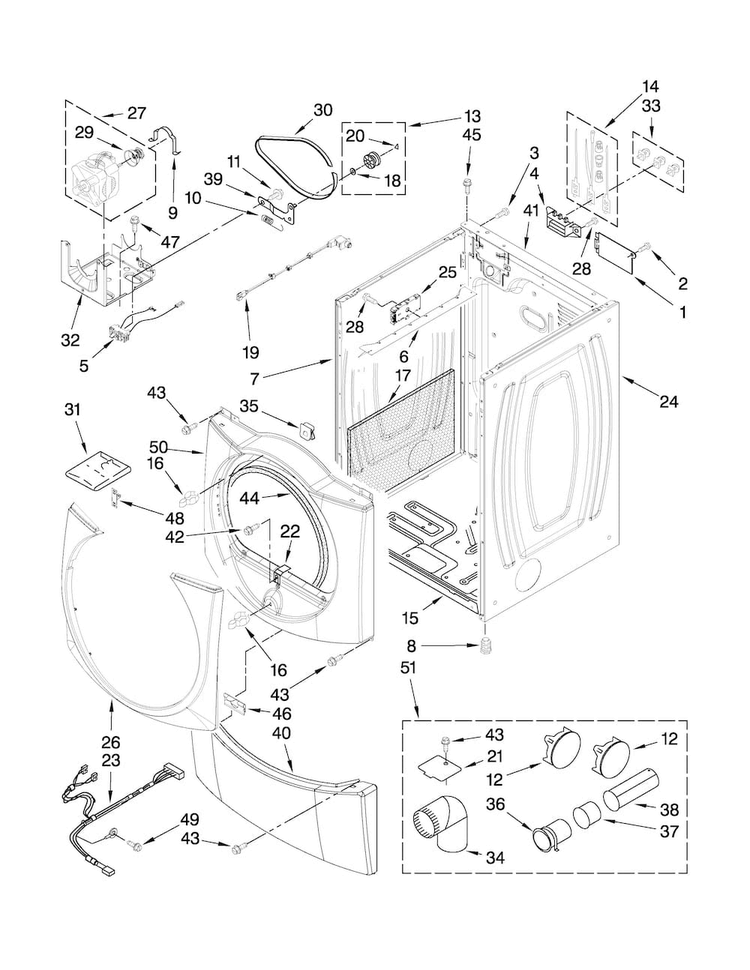 Cabinet Parts Diagram and Parts List for MEDE900VJ1  Maytag Dryer