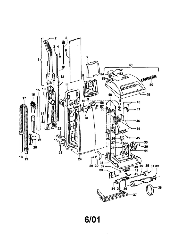 Dimension Diagram and Parts List for U5223-930  Hoover Upright Vacuum