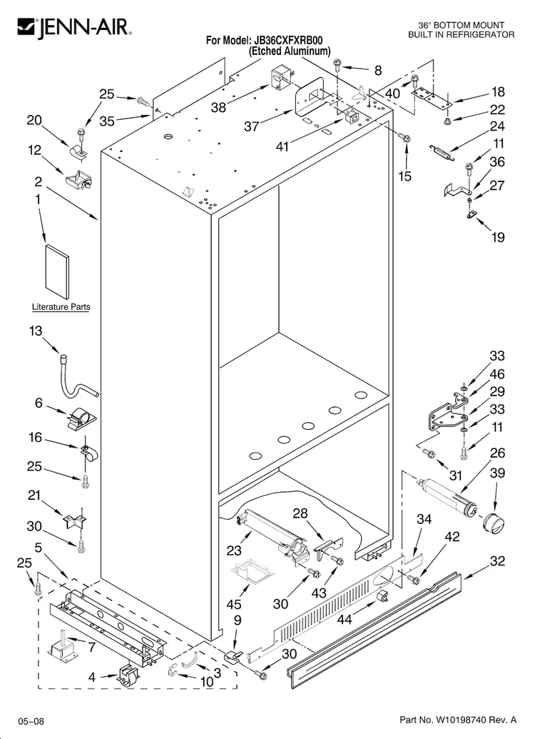 Cabinet Parts Diagram and Parts List for JB36CXFXRB00  Jenn-Air Refrigerator
