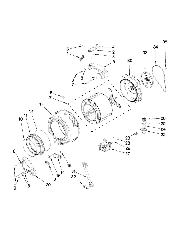 Basket And Tub Parts Diagram and Parts List for MHWC7500YW0  Maytag Washer