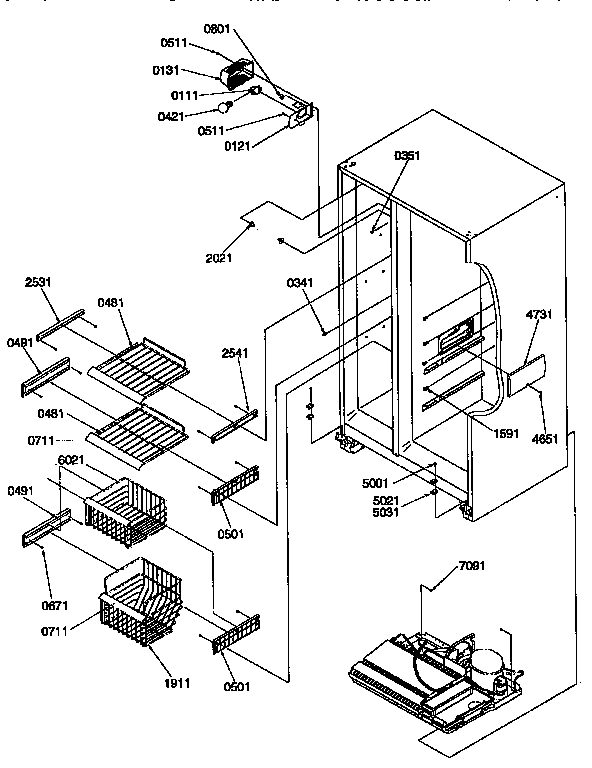 Freezer Shelves And Light Diagram and Parts List for 57085-P1190813WE  Amana Refrigerator