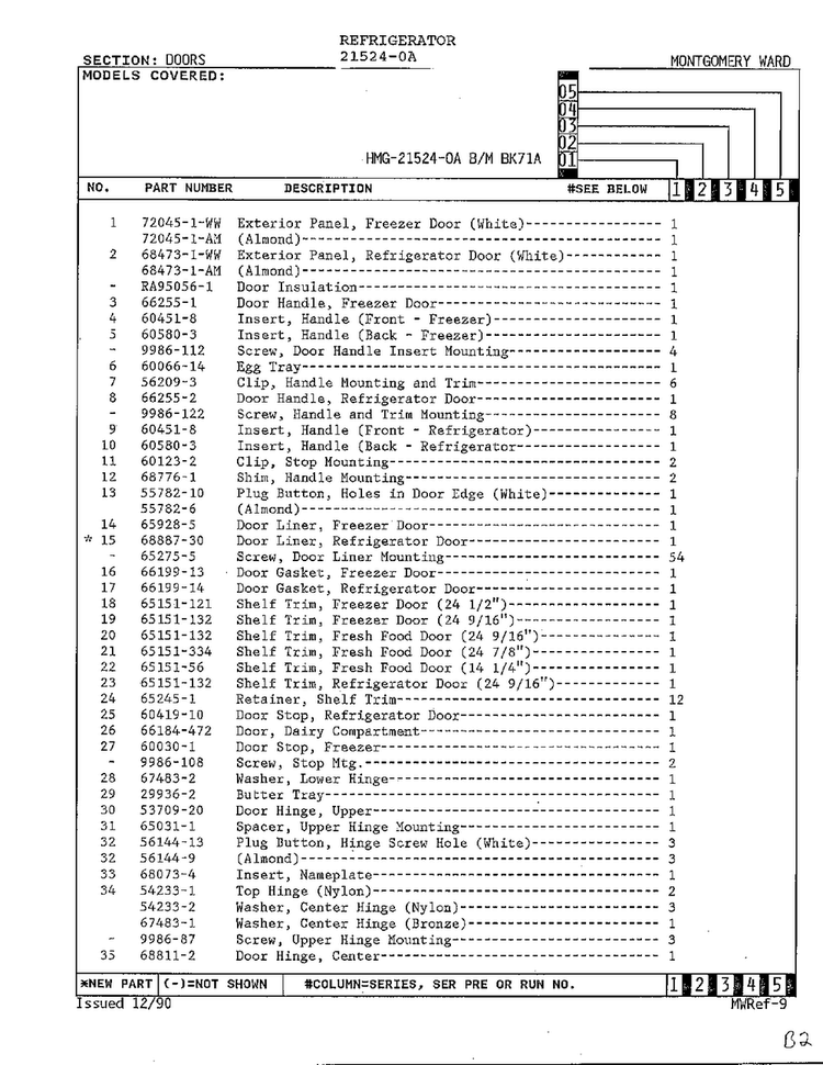 Doors Page 2 Diagram and Parts List for 21524-0A  Admiral Refrigerator