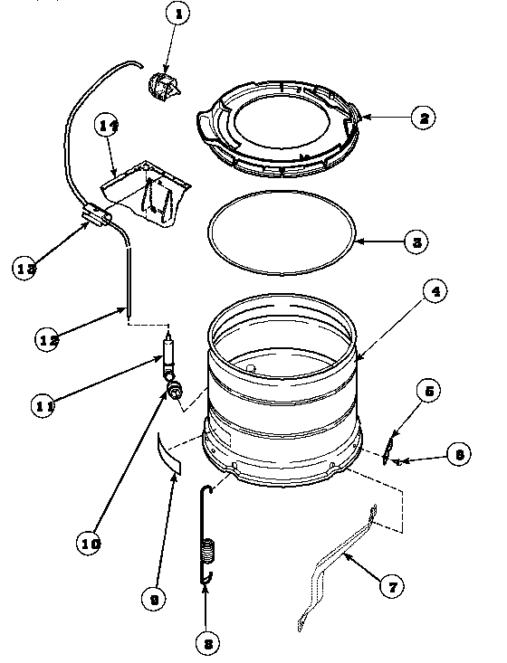 Outer Tub, Outer Tub Cover And Pressure Hose Diagram and Parts List for LW8363W2 PLW8363W2B Amana Washer