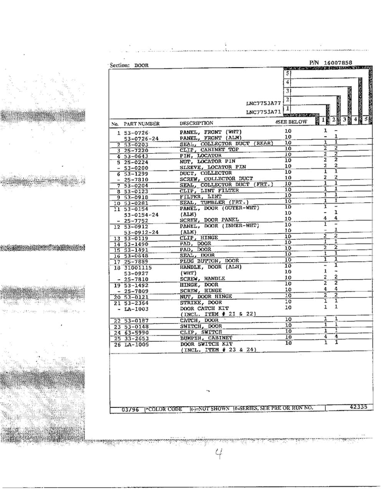 Door Page 2 Diagram and Parts List for LNC7753A77  Maytag Dryer