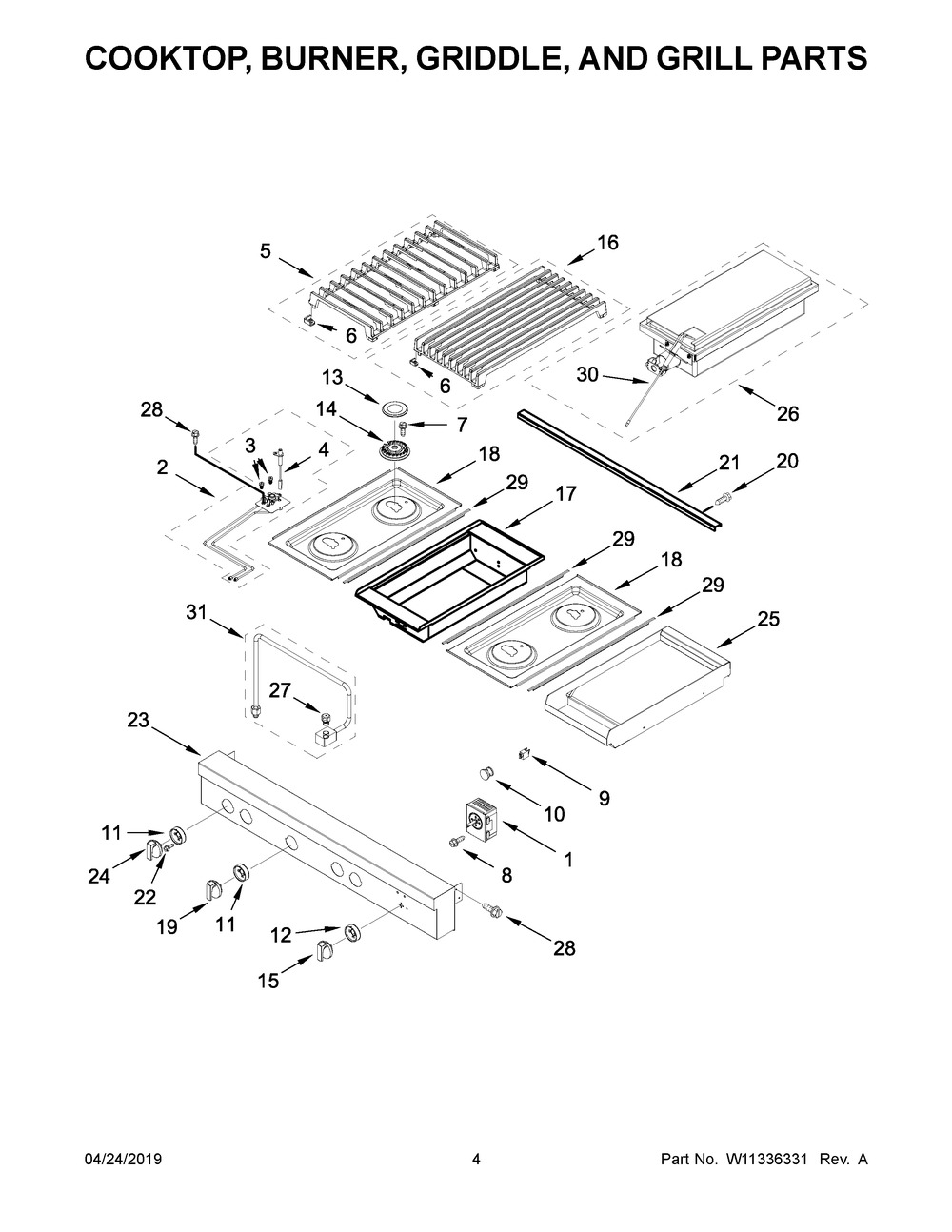 Cooktop, Burner, Griddle, And Grill Parts Diagram and Parts List for JGCP748HM00  Maytag Cooktop