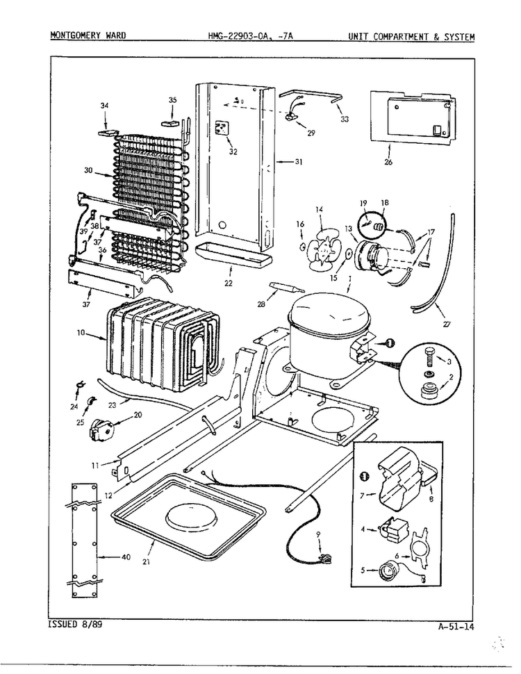 Unit Compartment And System Diagram and Parts List for 22903-OA  Admiral Refrigerator