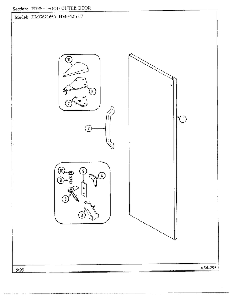 Fresh Food Outer Door Diagram and Parts List for HMG621657  Admiral Refrigerator