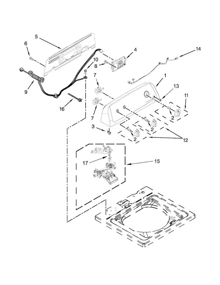 Controls And Water Inlet Parts Diagram and Parts List for NTW4651BQ1  Amana Washer