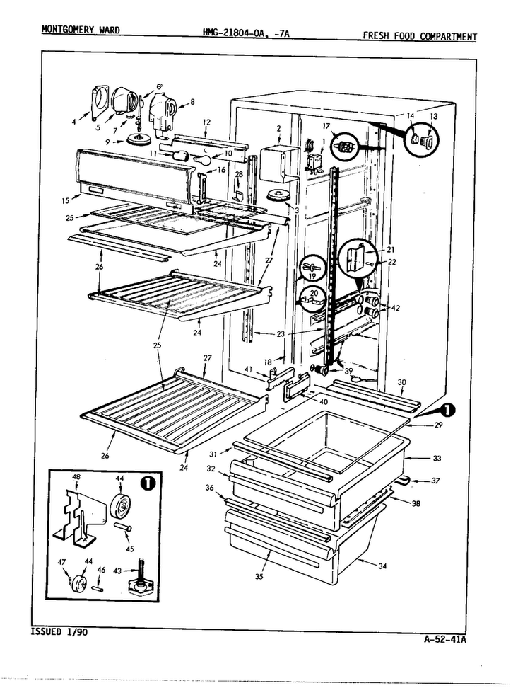 Fresh Food Compartment Diagram and Parts List for 21804A  Admiral Refrigerator