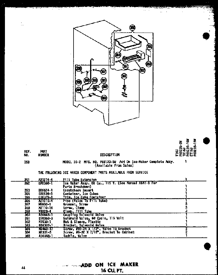 Add On Ice Maker 16 Cu. Ft. Diagram and Parts List for T16J-P60236-9W  Amana Refrigerator