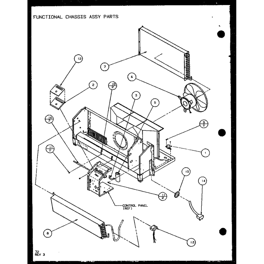 Functional Chassis Assy Parts (Pth12400er/P9872129r) Diagram and Parts List for PTH12400ER P9872129R Amana Air Conditioner