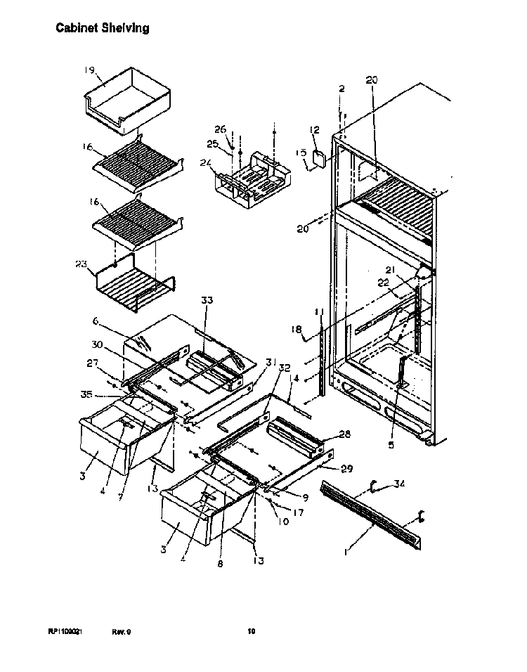 Cabinet Shelving Diagram and Parts List for TR22S4E-P1196203WE  Amana Refrigerator